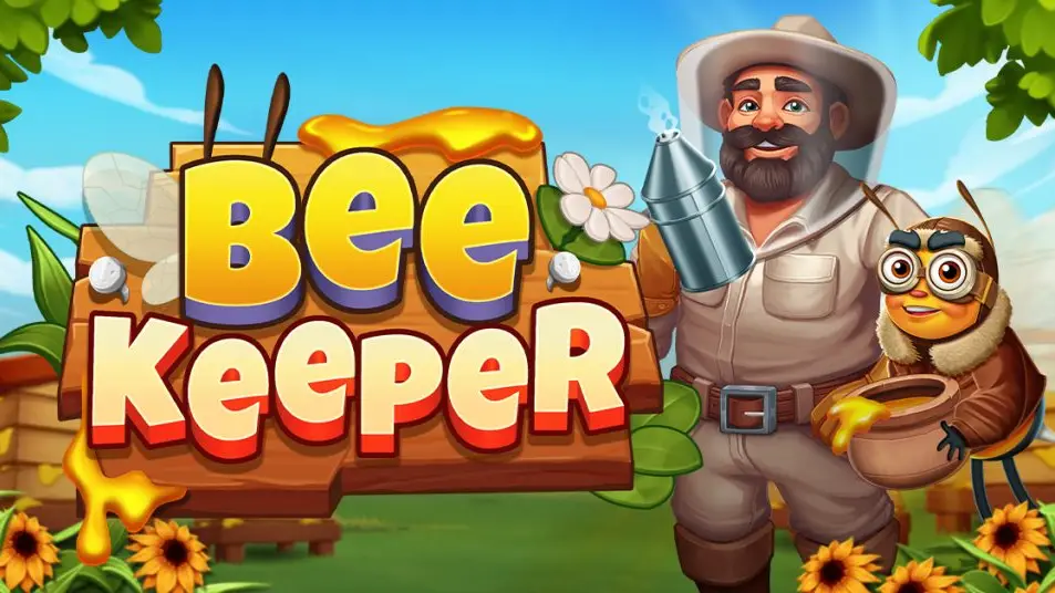Key art for Bee Keeper, showing a tropical island with ancient ruins and solitaire cards