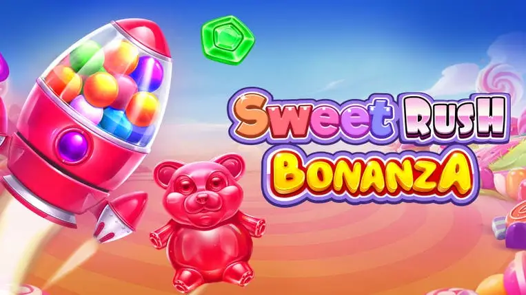 Key art for Sweet Rush Bonanza, featuring a treasure chest and golden coins on a ship deck